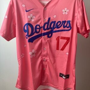 Nike Pink Dodgers Cherry Blossom Baseball Jersey #17